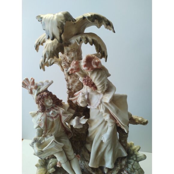 Vintage Arnart Figurine Ceramic Victorian 14" Tall Couple seated near Palm Trees - Picture 2 of 16